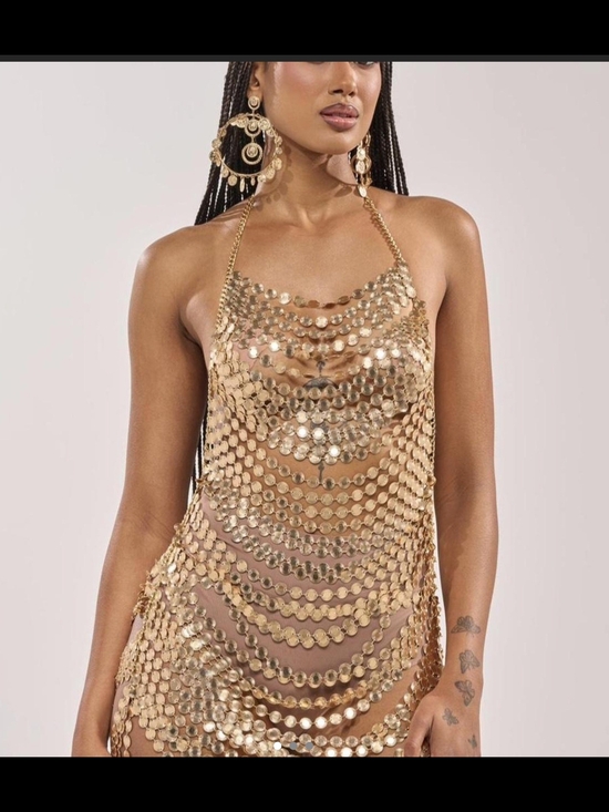 AKIRA Dresses & Skirts - AKIRA Metallic Gold Chainmail Mini Dress